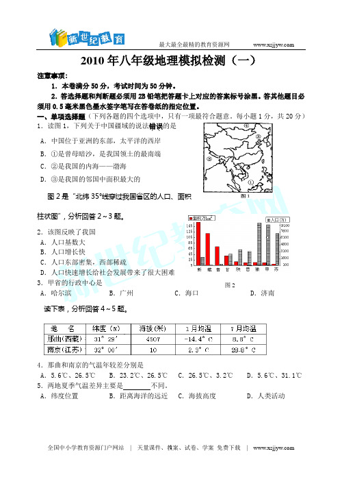 2009年初中地理结业考试模拟题