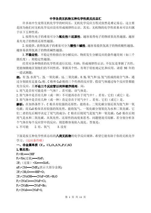 中学各类无机物五种化学性质反应总汇