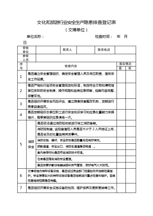 文化和旅游行业安全隐患排查登记表