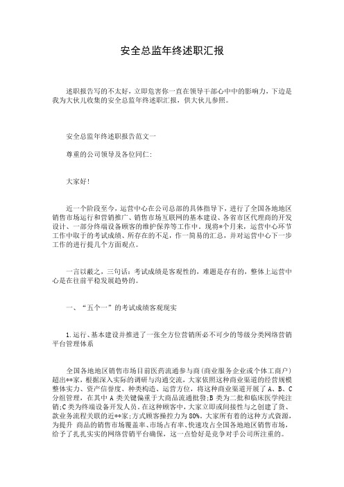 安全总监年终述职汇报