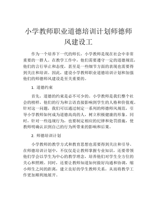 小学教师职业道德培训计划师德师风建设工