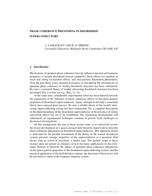 PHASE COHERENCE PHENOMENA IN DISORDERED SUPERCONDUCTORS