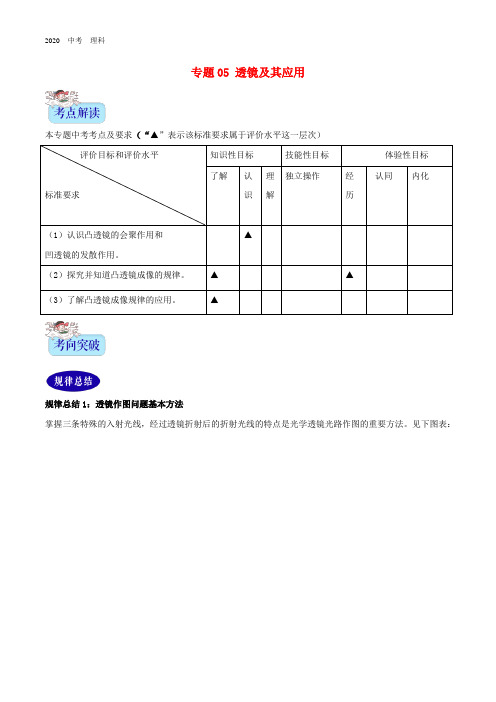 2020年中考物理专题05透镜及其应用