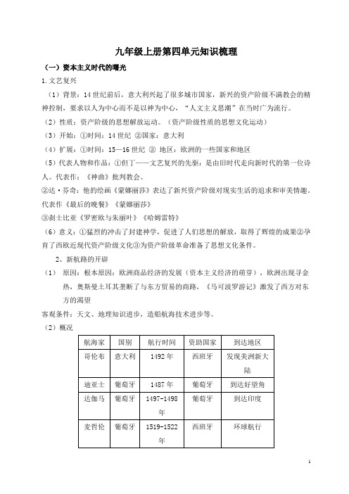 九年级历史第四单元知识点