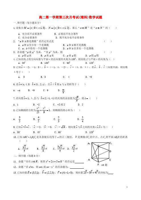 陕西省安康市汉滨高级中学高二数学上学期第二次月考试题 理(无答案)