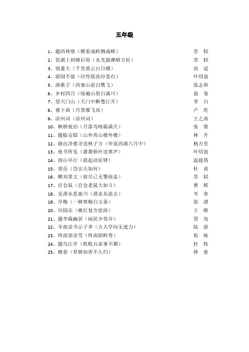 (完整版)五年级必背古诗25首