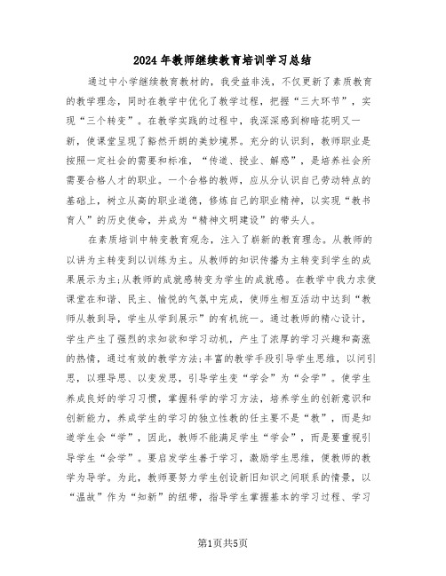 2024年教师继续教育培训学习总结(3篇)