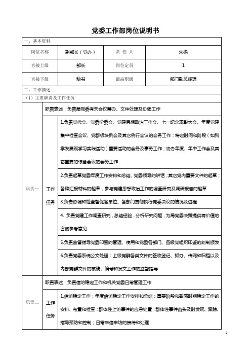 04党委工作部副部长(党办)岗位说明书