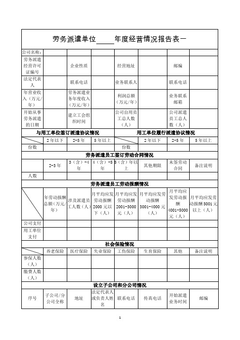 劳务派遣单位年度经营情况报告表一