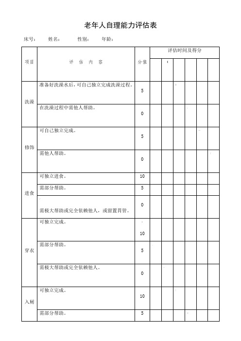 老年人自理能力评估表barthel