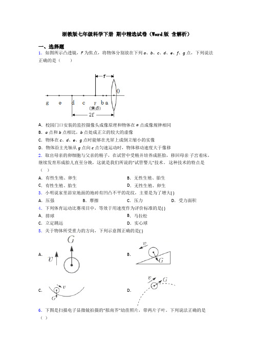 浙教版七年级科学下册 期中精选试卷(Word版 含解析)