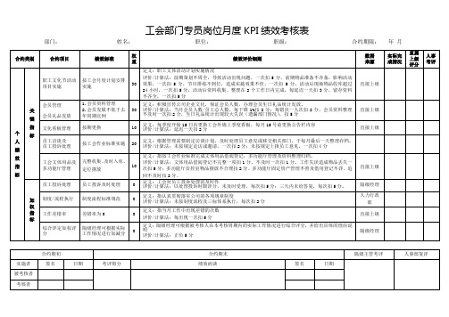 工会部门专员岗位月度KPI绩效考核表