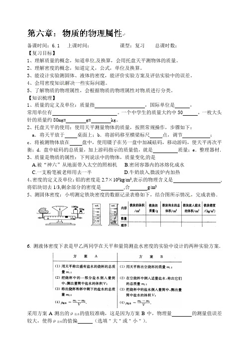 苏科版-物理-八年级下册-八年级下物理第六章《物质的物理属性》复习