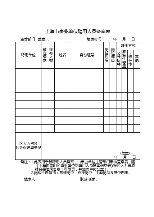 上海市事业单位聘用人员备案表