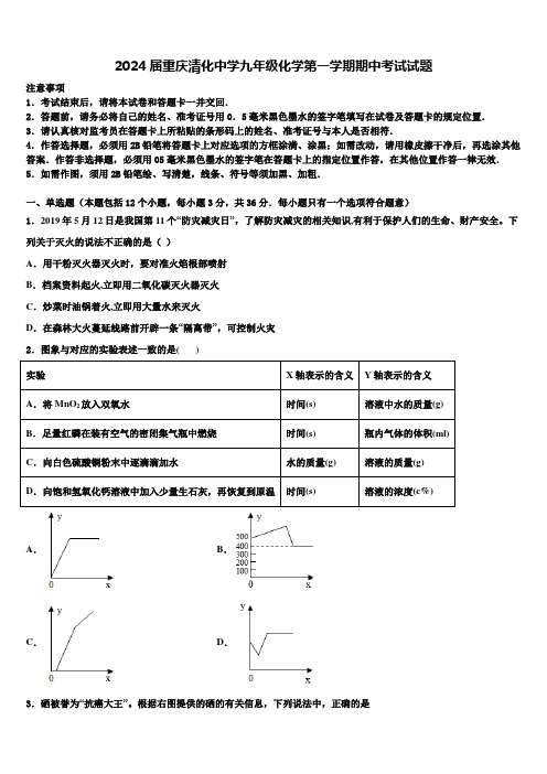 2024届重庆清化中学九年级化学第一学期期中考试试题含解析