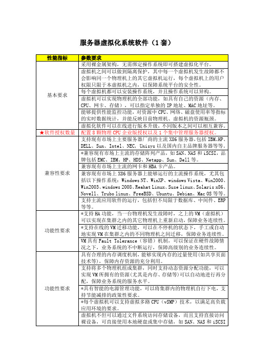 服务器虚拟化系统软件1套性能指标参数要求基本要求采用裸金属