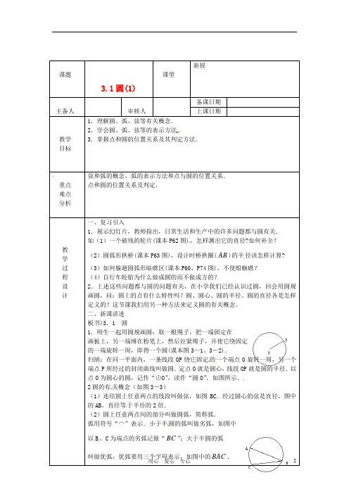 浙江省绍兴县杨汛桥镇中学九年级数学上册 3.1《圆(1)》教案 浙教版