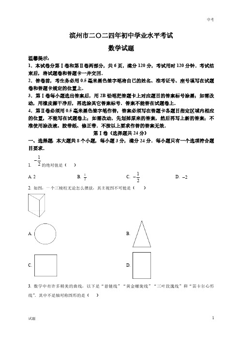 2024年山东省滨州市中考数学真题卷及答案解析