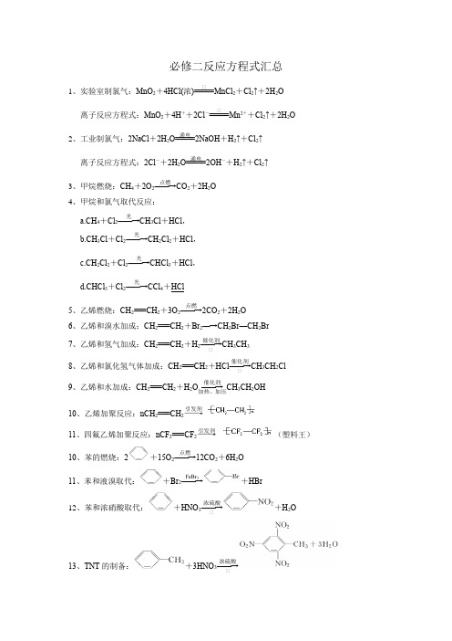 人教版化学必修2方程式汇总