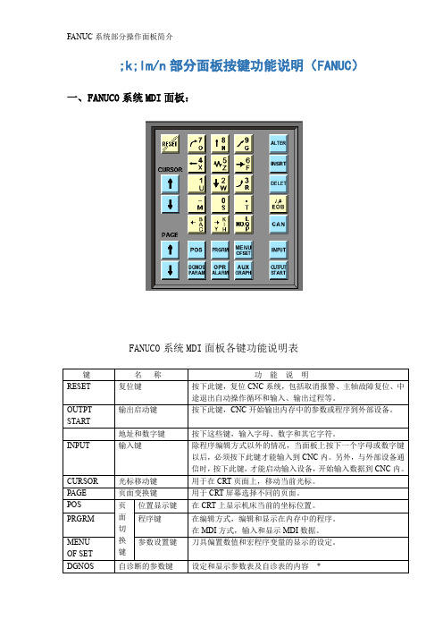 FANUC系统部分操作面板简介