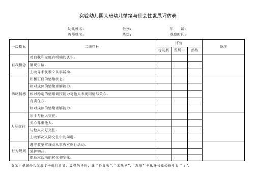 实验幼儿园大班幼儿情绪与社会性发展评估表