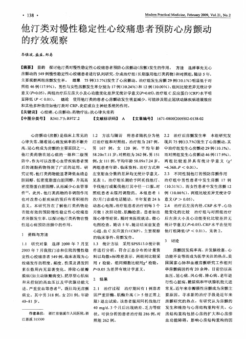 他汀类对慢性稳定性心绞痛患者预防心房颤动的疗效观察