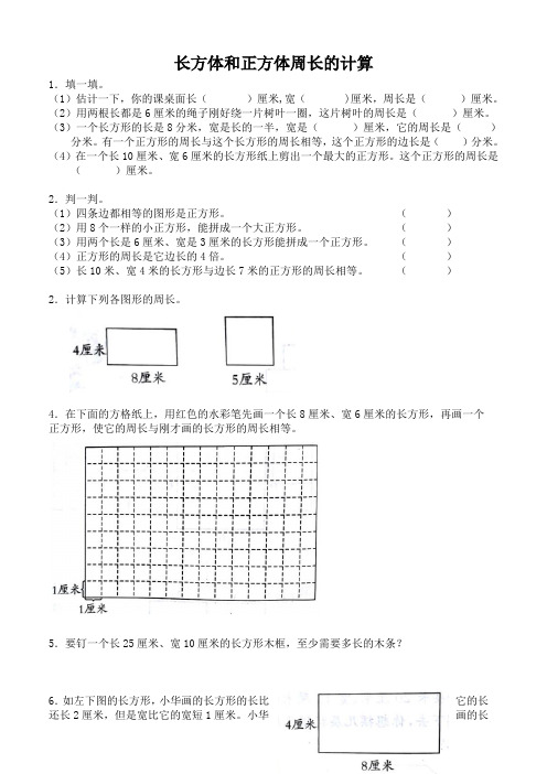 苏教版三年级上册  长方体和正方体周长的计算 提优卷