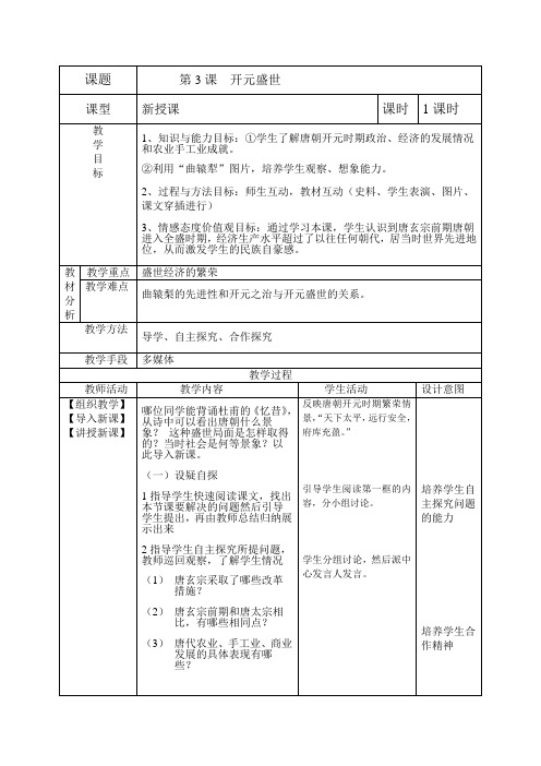 七年级下历史第三课开元盛世