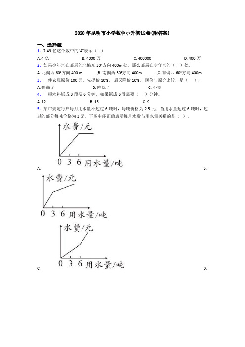 2020年昆明市小学数学小升初试卷(附答案)