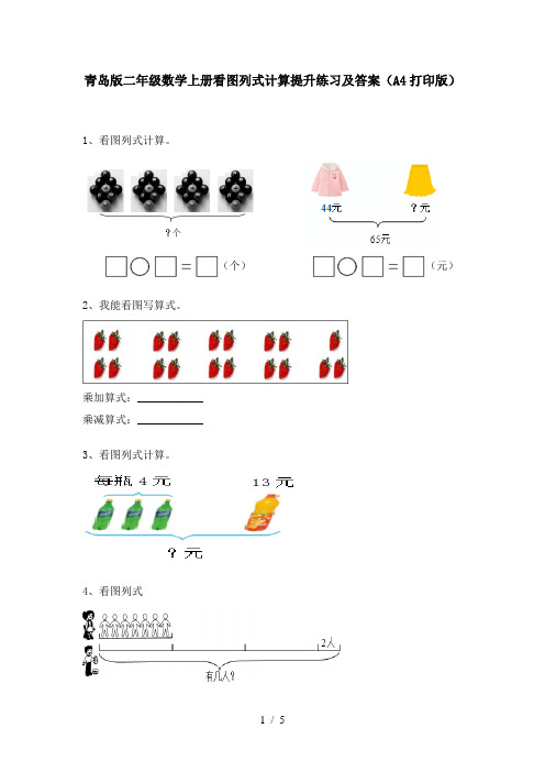 青岛版二年级数学上册看图列式计算提升练习及答案(A4打印版)