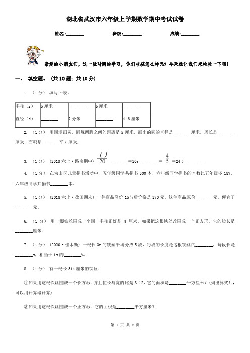 湖北省武汉市六年级上学期数学期中考试试卷