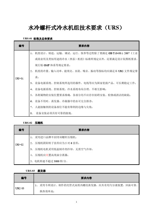 水冷螺杆式冷水机组技术要求(URS)