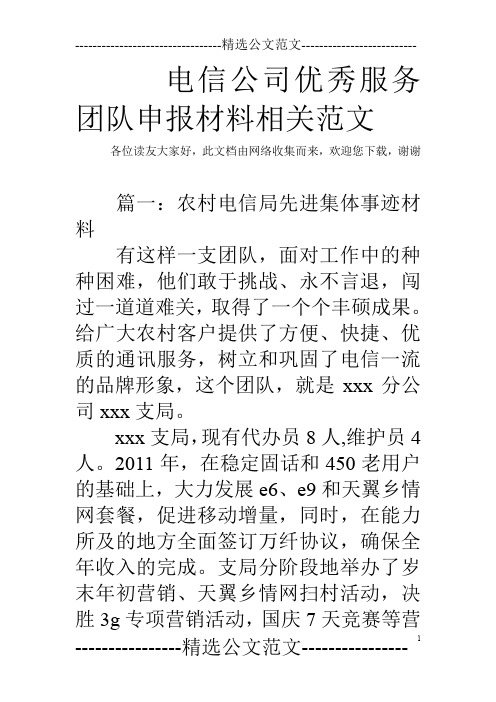 电信公司优秀服务团队申报材料相关范文