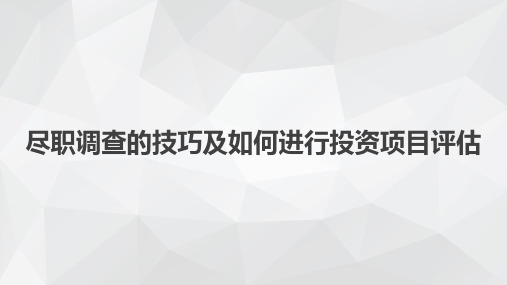 尽职调查的技巧及如何进行投资项目评估全