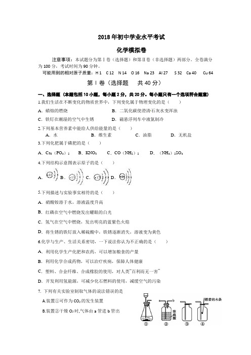 2018中考化学模拟卷及答案