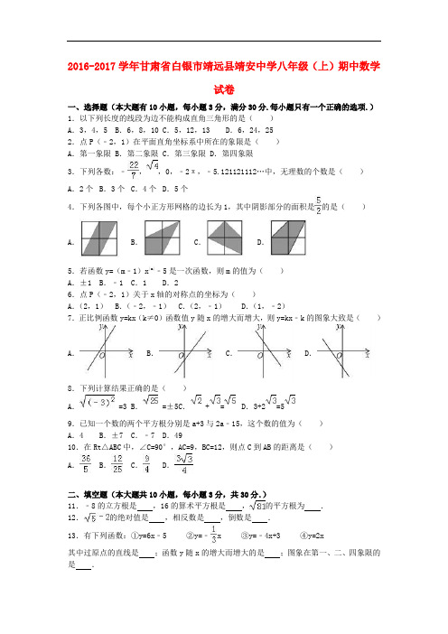 甘肃省白银市靖远县2016-2017学年八年级数学上学期期中试卷