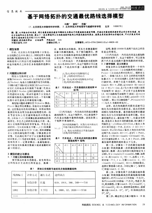 基于网络拓扑的交通最优路线选择模型