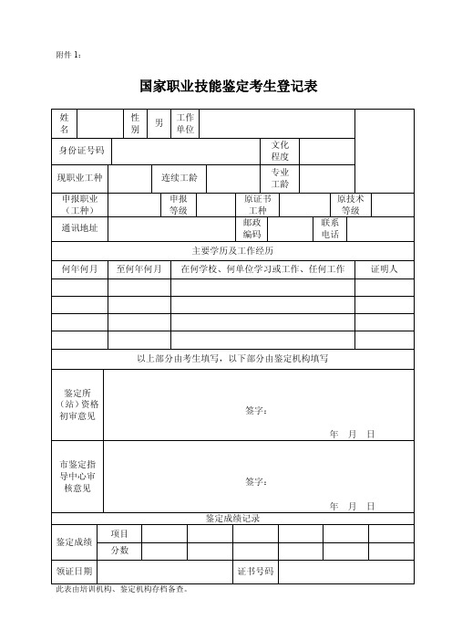 国家职业技能鉴定考生登记表