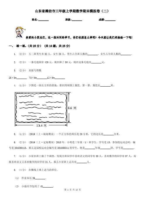 山东省潍坊市三年级上学期数学期末模拟卷(二)