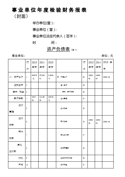 事业单位年度报告公开财务报表