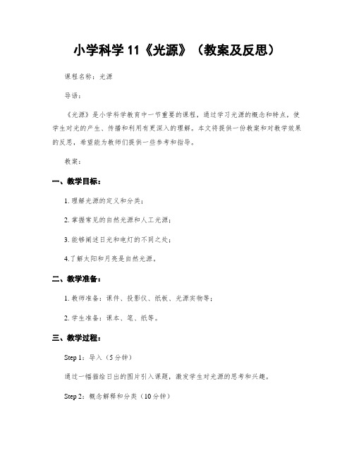 小学科学11《光源》(教案及反思)