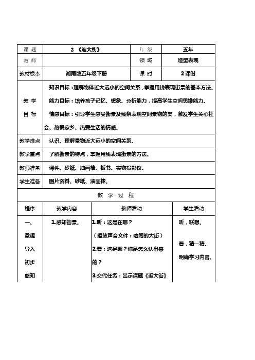 湘教版美术五下逛大街美术教案