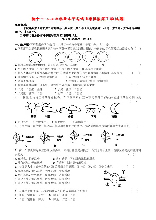 山东省济宁市2020年八年级生物学业水平考试题 人教新课标版