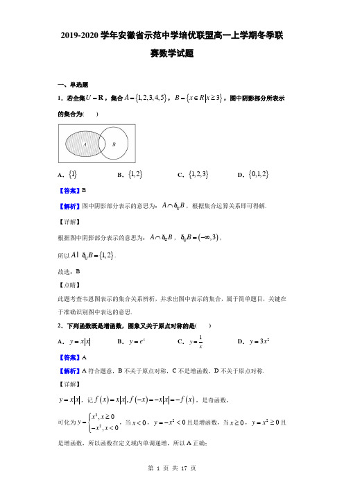 2019-2020学年安徽省示范中学培优联盟高一上学期冬季联赛数学试题(解析版)