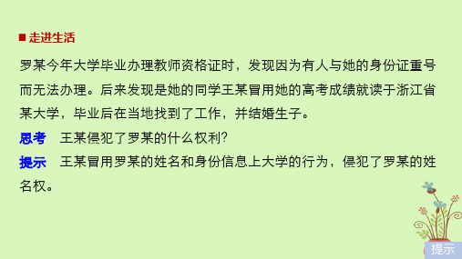 高中政治专题一民事权利和义务2积极维护人身权课件新人教版选修