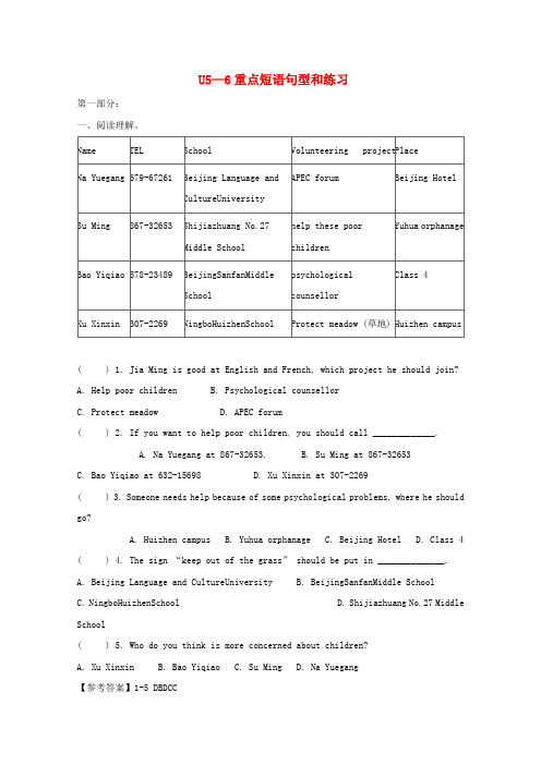 2019中考英语八上Unit5_6重点短语句型和练习人教新目标版