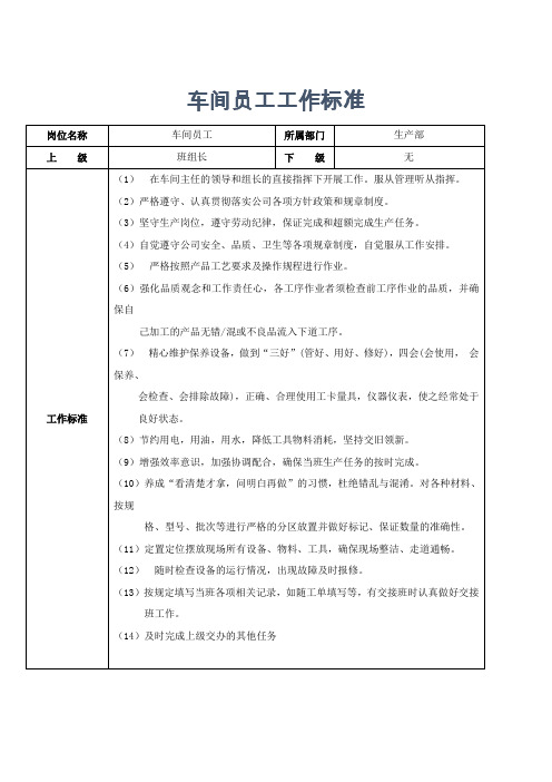 人资管理-车间员工工作标准