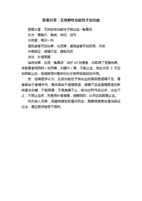 医案分享：无排卵性功能性子宫出血