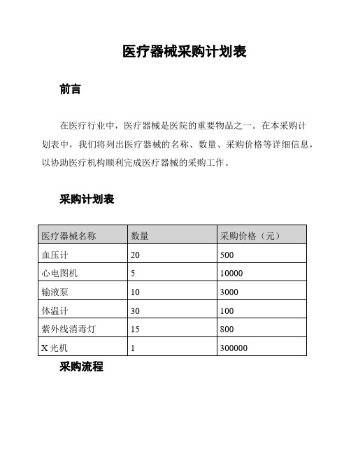 医疗器械采购计划表