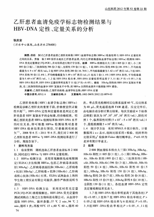 乙肝患者血清免疫学标志物检测结果与HBV—DNA定性、定量关系的分析